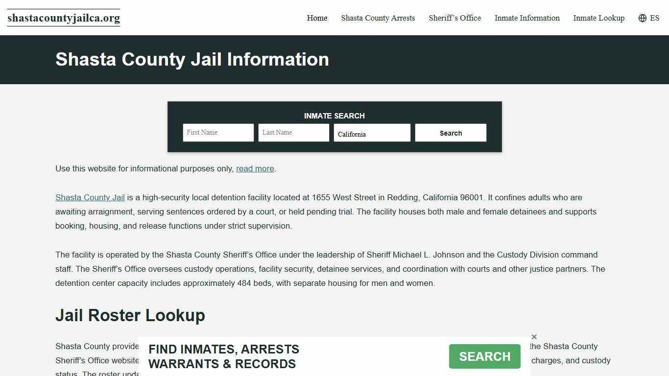 Shasta County, CA Jail Roster, Inmate Info