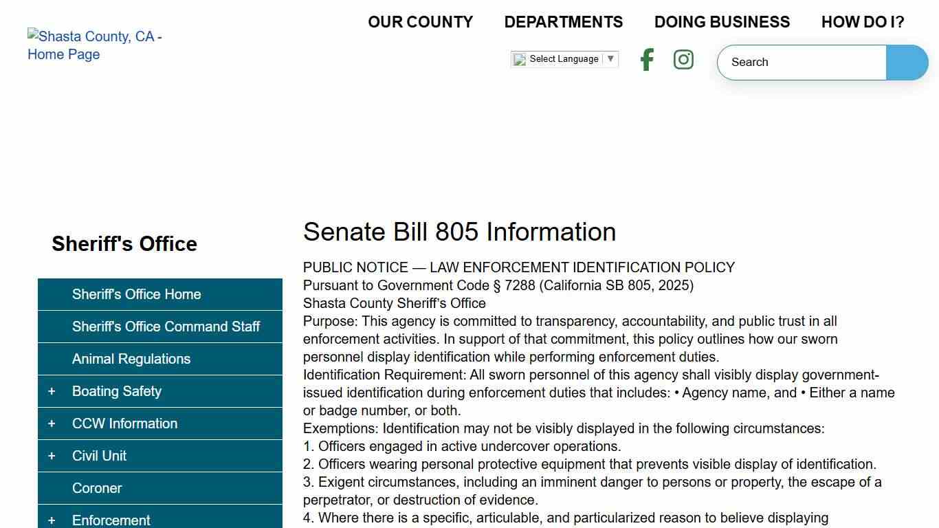 Senate Bill 805 Information Shasta County CA