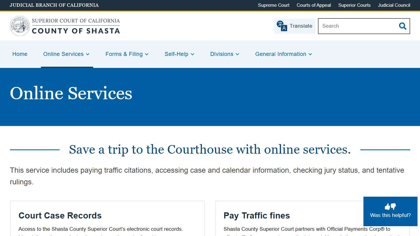Online Services Superior Court of California County of Shasta